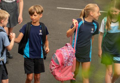 Children walking outside the school.