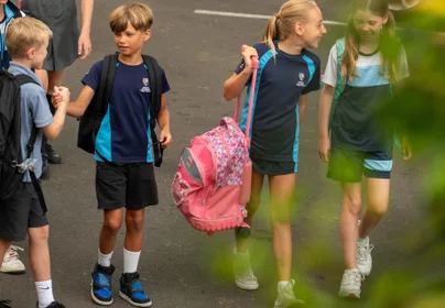 children arriving at Sant Agustí school