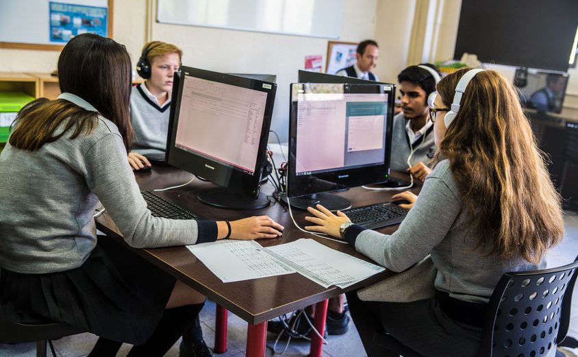 Students working on computers
